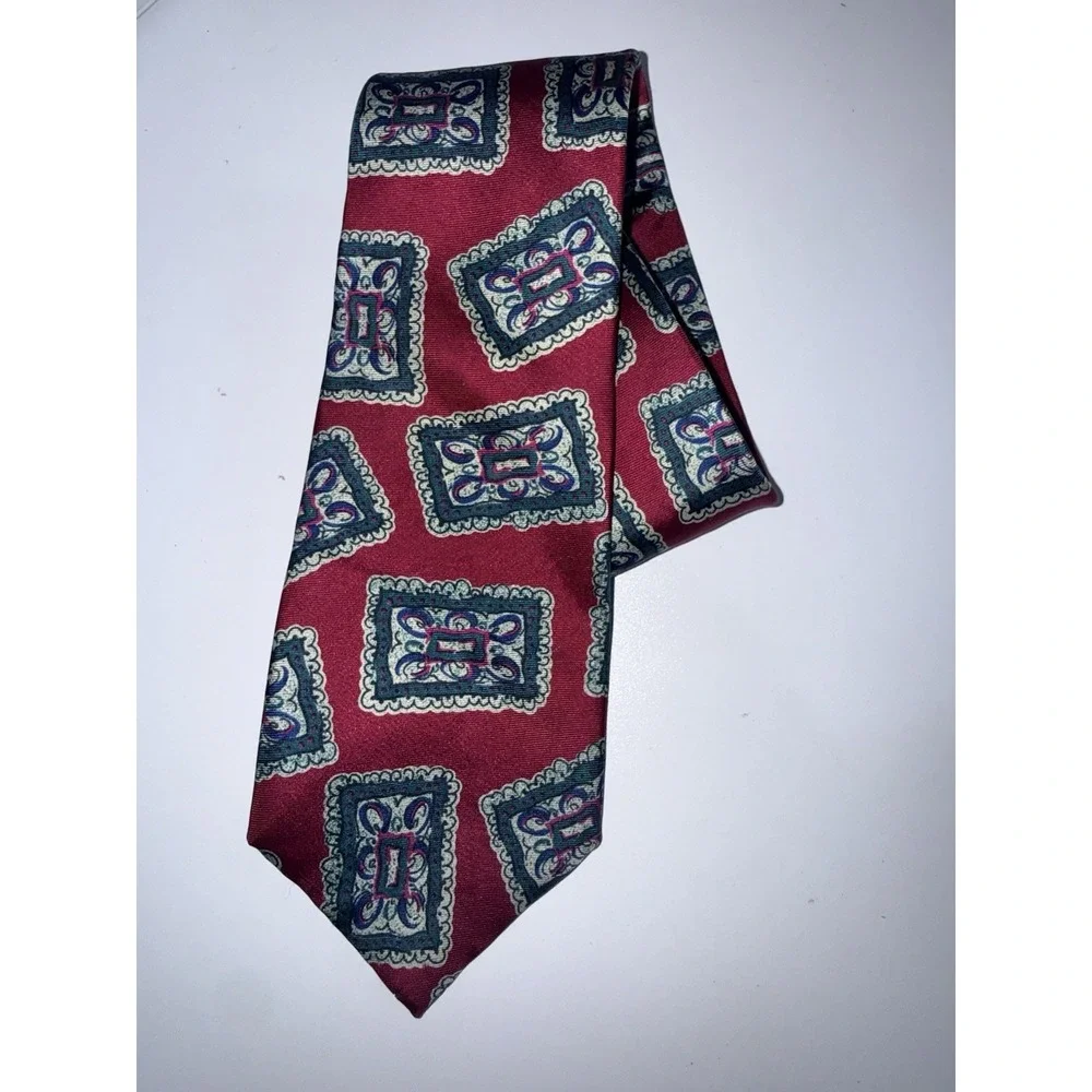 Christian Dior Monsieur Necktie‎ Red 100% Silk Geometric Floral Made in USA S